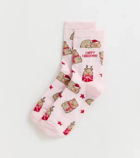 New Look Pink Christmas Capybara Christmas Pattern Socks