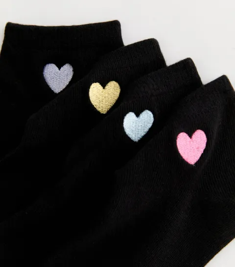 Pack of 4 Black Heart Embroidered Trainer Socks