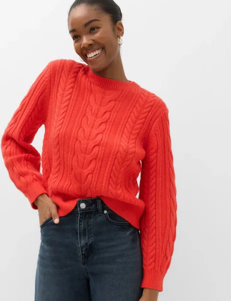 Marks & Spencer Wool Blend Cable Knit Jumper Orange
