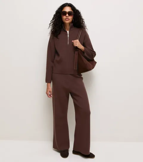 Women's Brown Knitted Half Zip Jumper