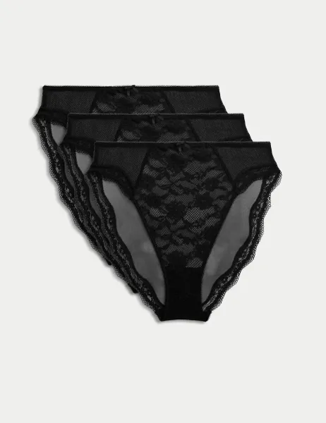 Marks & Spencer 3pk Jasmine Lace High Waisted High Leg Knickers Black