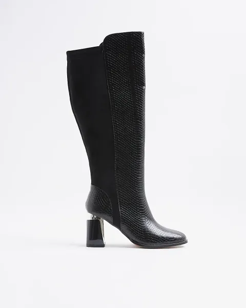 River Island Wide Fit Metal Heel Knee High Boot