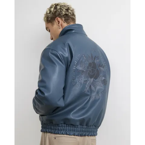 River Island Faux Leather Embroidered Bomber Jacket