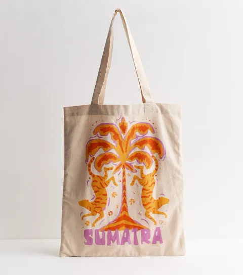 Stone Sumatra Tiger Print Canvas Tote Bag