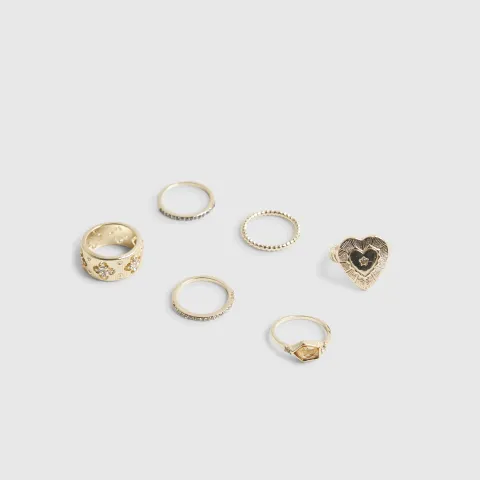 River Island Heart And Rhinestone Ring Pack