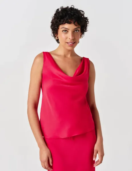 Satin Cowl Neck Vest Top Red