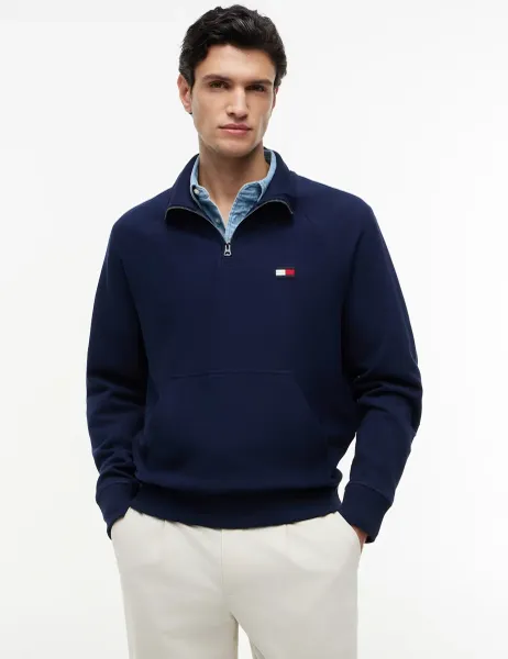 Tommy Hilfiger Elevated Pure Cotton Half Zip Sweatshirt Navy
