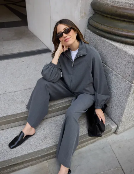 WAT THE BRAND Funnel Neck Blouson Sleeve Bomber Jacket
