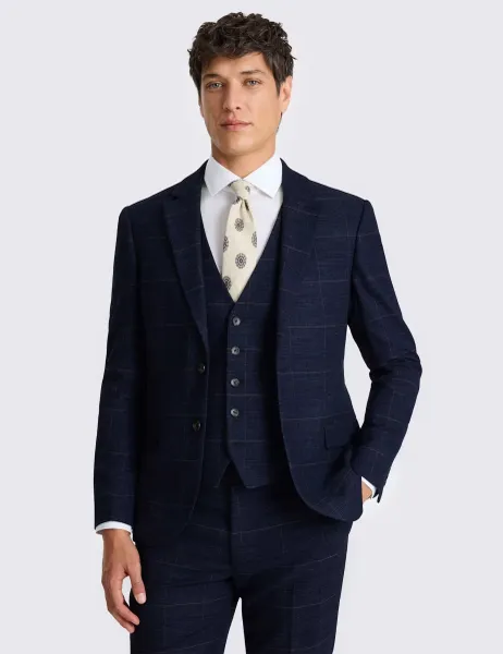 Moss Slim Fit Check Stretch Suit Jacket Navy Mix