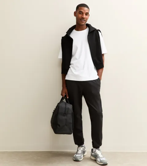 Men's Black Regular Drawstring Waist Joggers
