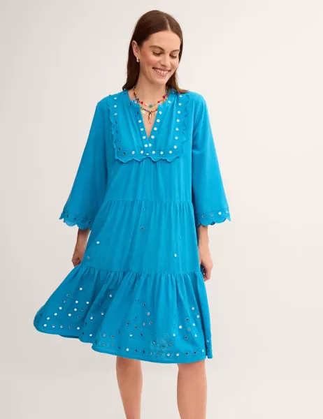 Monsoon Pure Cotton Tiered Beach Cover Up Kaftan Teal