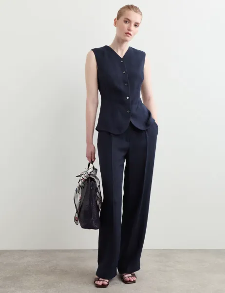 Jaeger Textured Single Breasted Waistcoat Navy