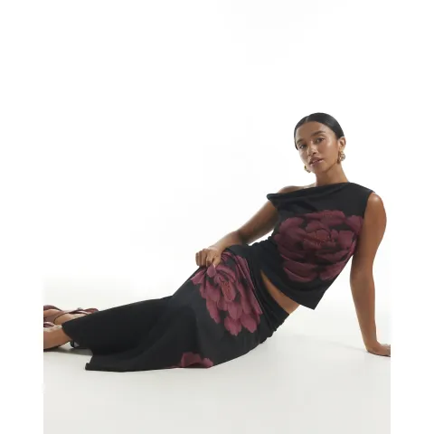 River Island Petite Floral Print Mesh Maxi Skirt