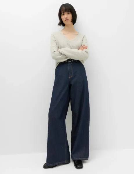Marks & Spencer High Waisted Smart Wide Leg Jeans Indigo Mix