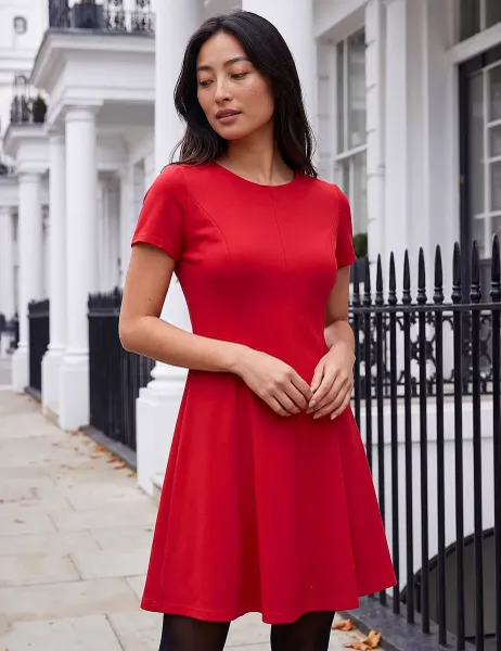 Roman Petite Ponte Skater Mini Dress Red