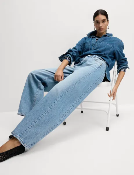 Marks & Spencer Mid Rise Barrel Jeans Light Indigo