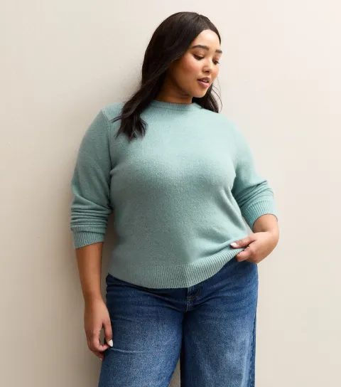 Women's Plus Size Light Blue Crew Neck Jumper Curves