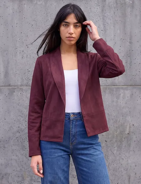 Roman Petite Faux Suede Jacket Burgundy Mix