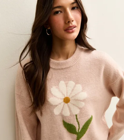 Women's Light Pink Daisy Midweight Knit Jumper