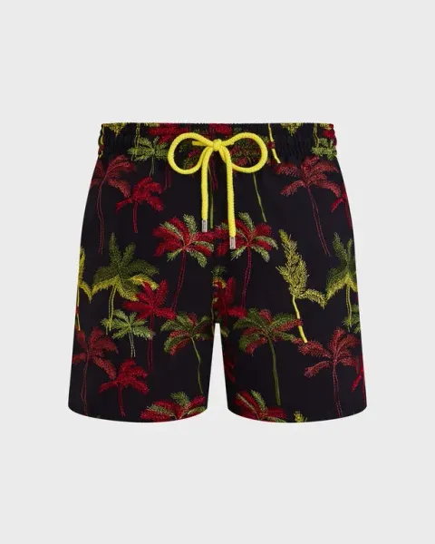 Vilebrequin Men Swim Shorts Embroidered Palm Offset