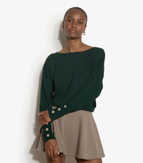 Apricot Women's Dark Green Gold Button Jumper