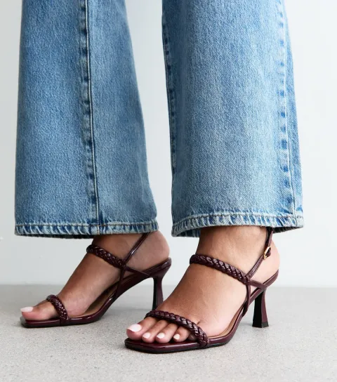 New Look Women's Dark Burgundy Faux Leather Braided Strap Sandals Vegan