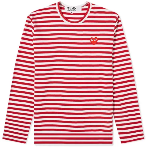 Comme des Garcons Play Long Sleeve Heart Stripe Logo T-Shirt