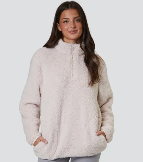 Women's Cream Borg Quarter Zip Jumper