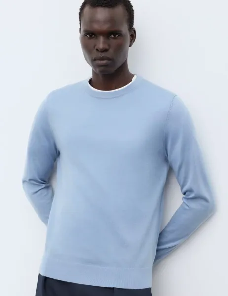 Autograph Pure Extra Fine Merino Wool Crew Neck Jumper Dusty Blue