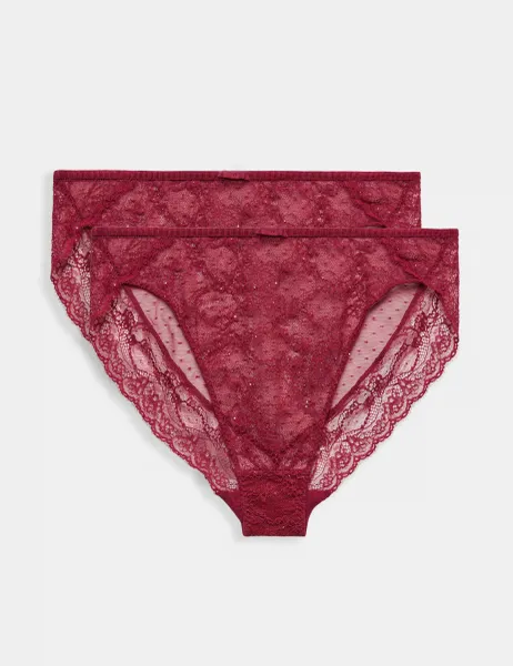 Marks & Spencer 2 Pack Ida Lace High Leg Knickers Wine