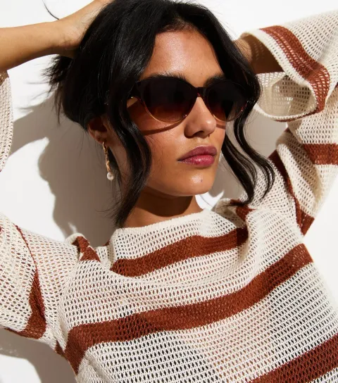 New Look Brown Oval Frame Sunglasses