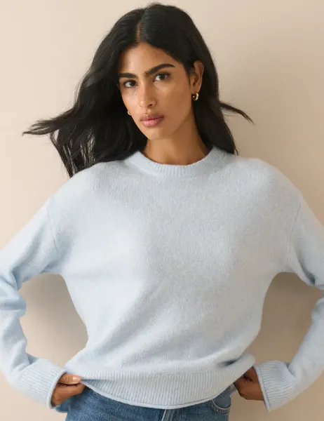Nobody's Child Crew Neck Relaxed Jumper with Wool Blue