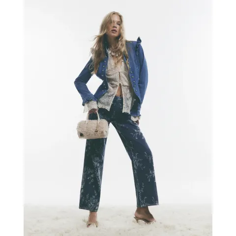 River Island Flocked Floral Straight Leg Jeans