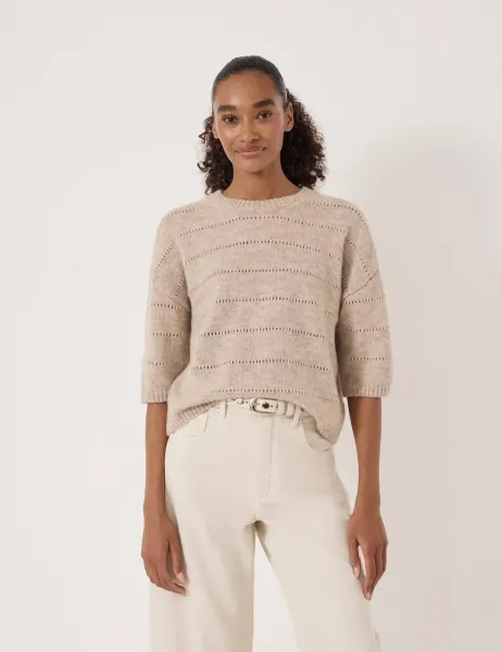 HUSH Alpaca Blend Pointelle Crew Neck Jumper Oatmeal