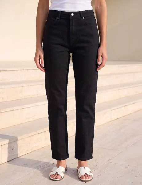 Roman Petite Mid Rise Straight Leg Jeans Black