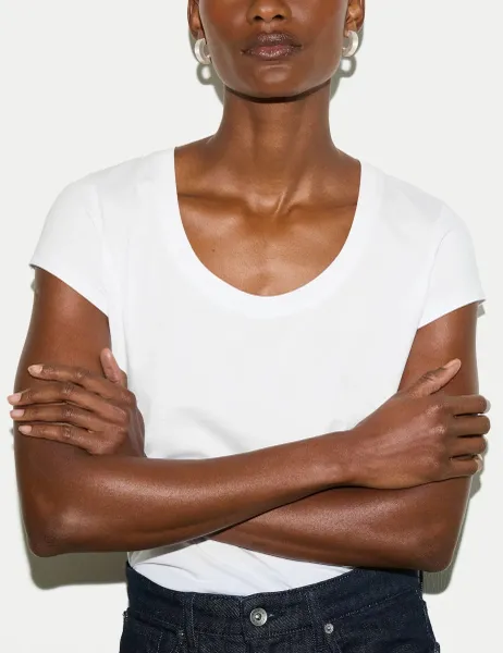 Jigsaw Pure Cotton Scoop Neck T-Shirt White