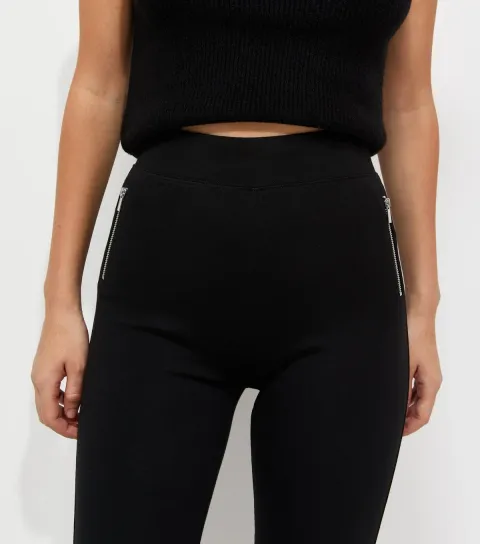 Women's Black Zip Pocket Ponte Leggings
