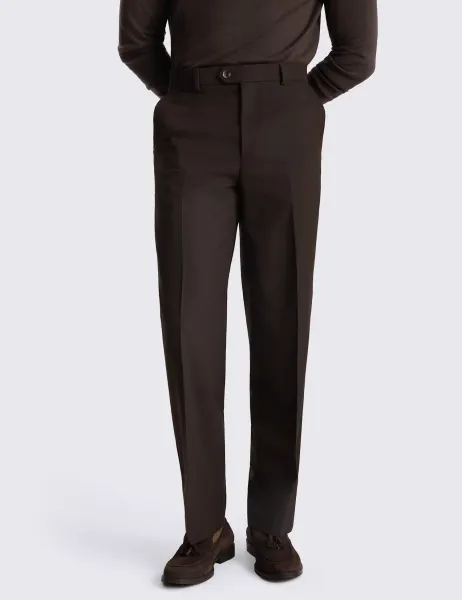 Moss Relaxed Fit Flannel Stretch Suit Trousers Brown