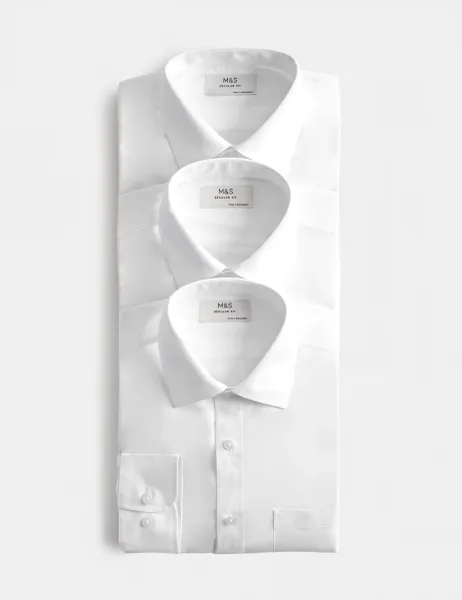 Marks & Spencer 2 Inch Shorter 3 Pack Cotton Blend Shirts White