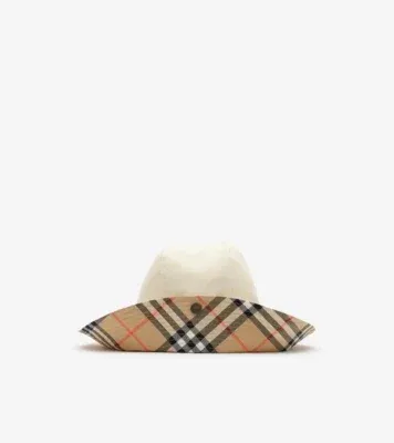 Check Brim Tropical Gabardine Hat in Tundra white