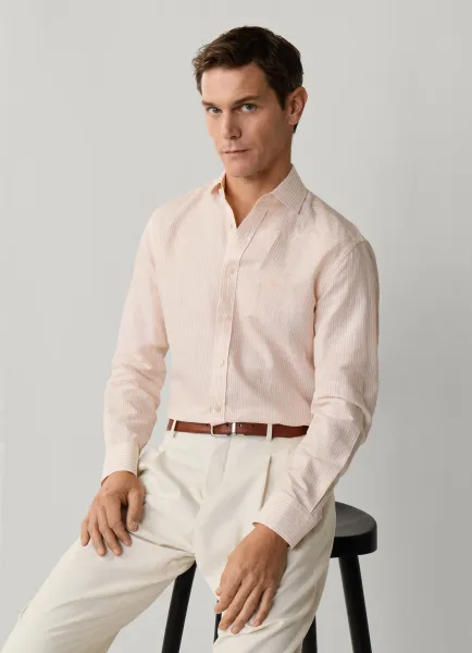 Tailored Fit Linen-Cotton Stripe Shirt
