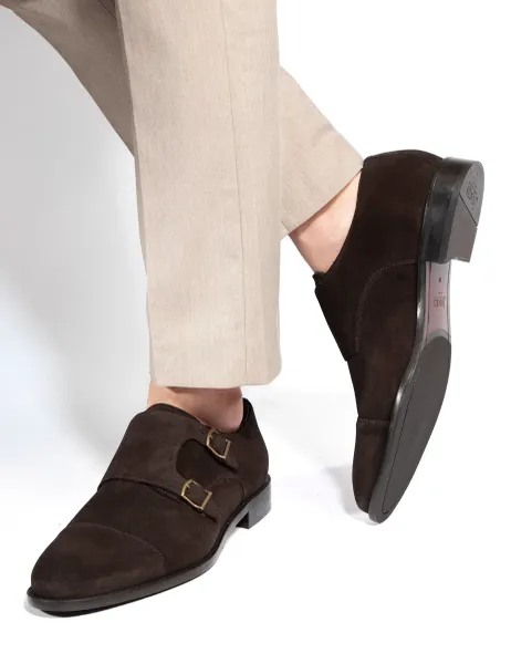 Jones Bootmaker Leather Monk Strap Shoes Dark Brown
