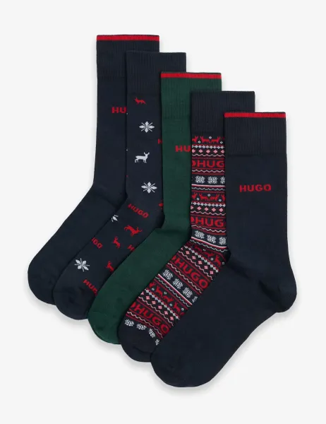 HUGO 5 Pack Christmas Cotton Blend Socks Multi