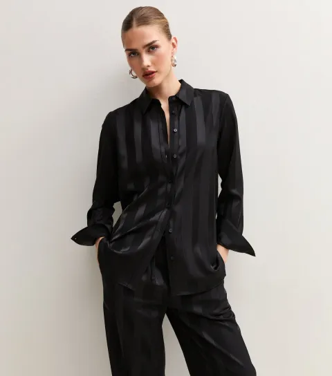 New Look Women's Black Satin Striped Shirt