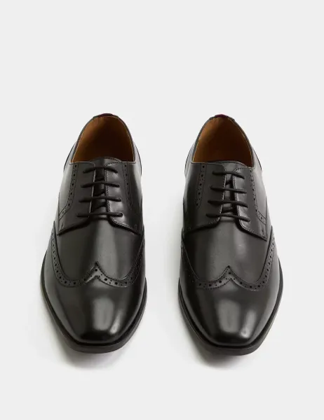 Marks & Spencer Leather Wide Fit Brogue Shoes Black