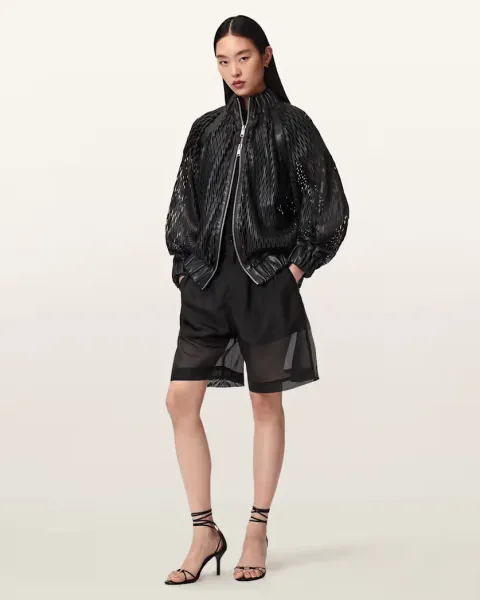 Dual Relaxed Fit Leather Bomber Jacket