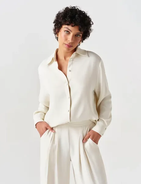 Ghost Satin Collared Blouse Ivory
