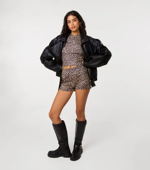 Women's Brown Leopard Print Fold Over Shorts