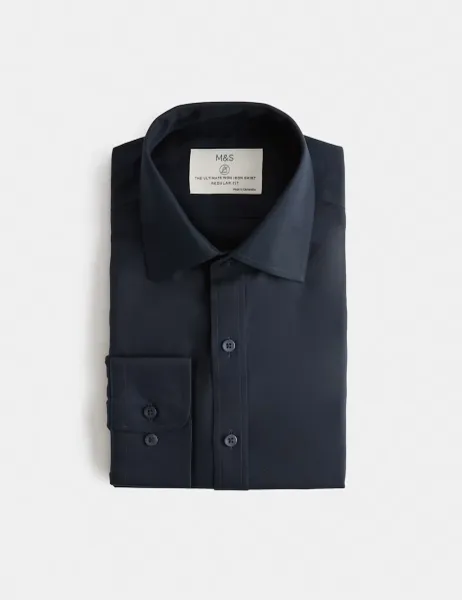 Marks & Spencer Regular Fit Ultimate Non Iron Cotton Shirt Dark Navy
