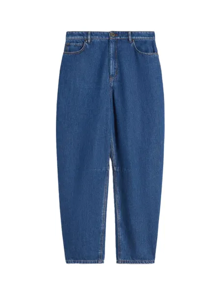 Cotton Denim Barrel-leg Jeans Navy